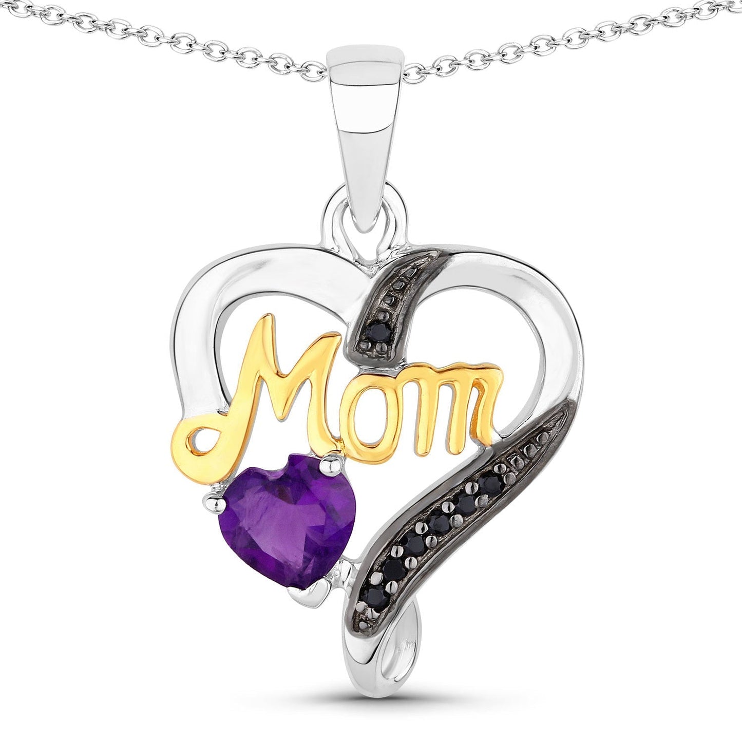0.48 Carat Genuine Amethyst and Black Spinel .925 Sterling Silver Pendant Bids.com