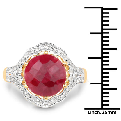14K Yellow Gold Plated 6.91 Carat Dyed Ruby and White Topaz .925 Sterling Silver Ring Bids.com