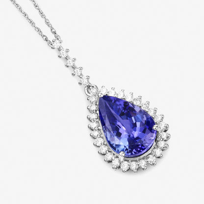 3.05 Carat Genuine Tanzanite and White Diamond 14K White Gold Pendant Bids.com