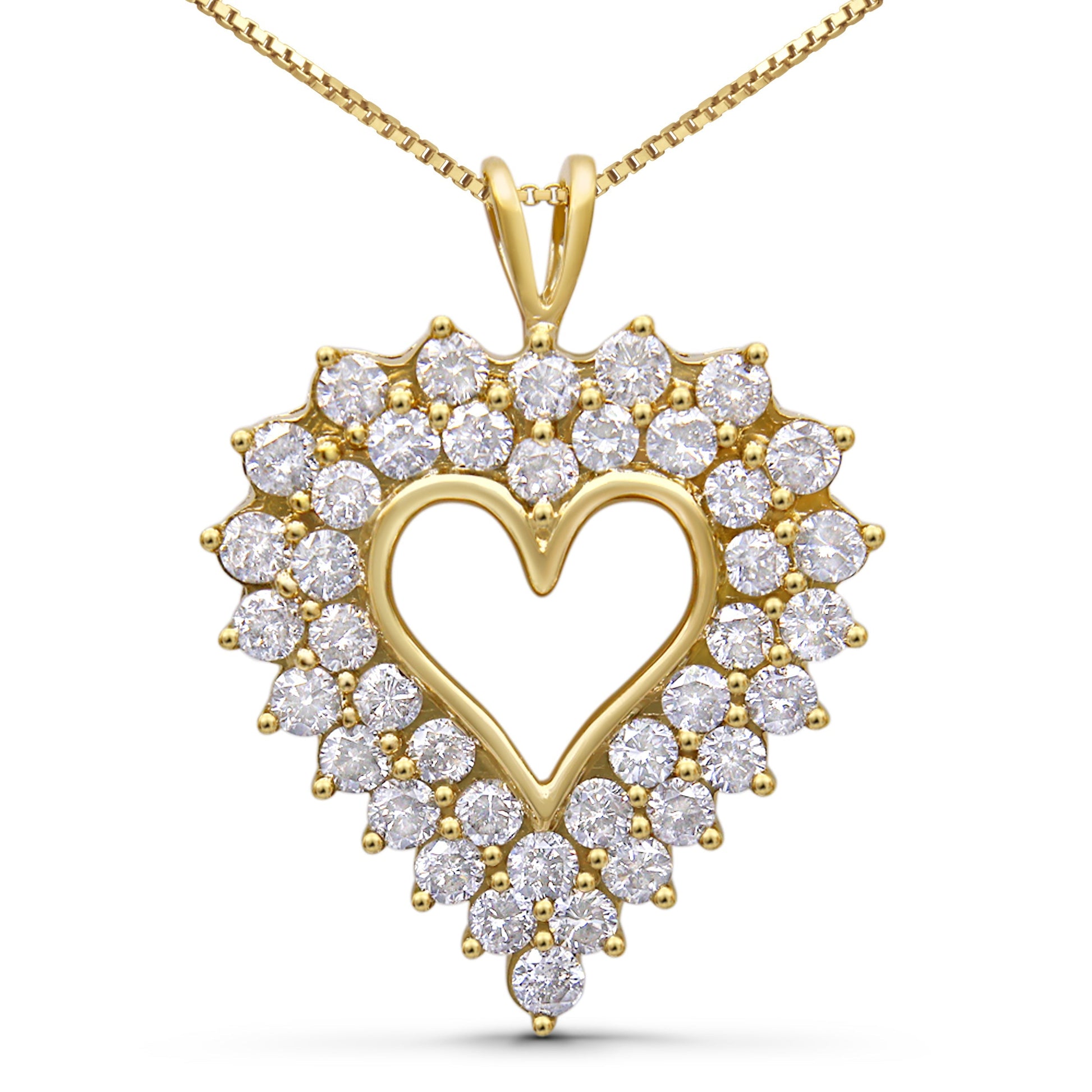 14K Yellow Gold Plated .925 Sterling Silver 4.0 Cttw Diamond Shadow Frame Heart 18" Pendant Necklace (J-K Color, I1-I2 Clarity) Bids.com