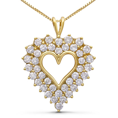 14K Yellow Gold Plated .925 Sterling Silver 4.0 Cttw Diamond Shadow Frame Heart 18" Pendant Necklace (J-K Color, I1-I2 Clarity) Bids.com