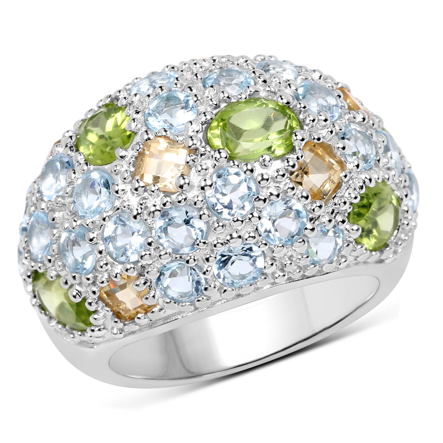 11.38 Carat Genuine Peridot, Citrine and Blue Topaz .925 Sterling Silver Ring Bids.com
