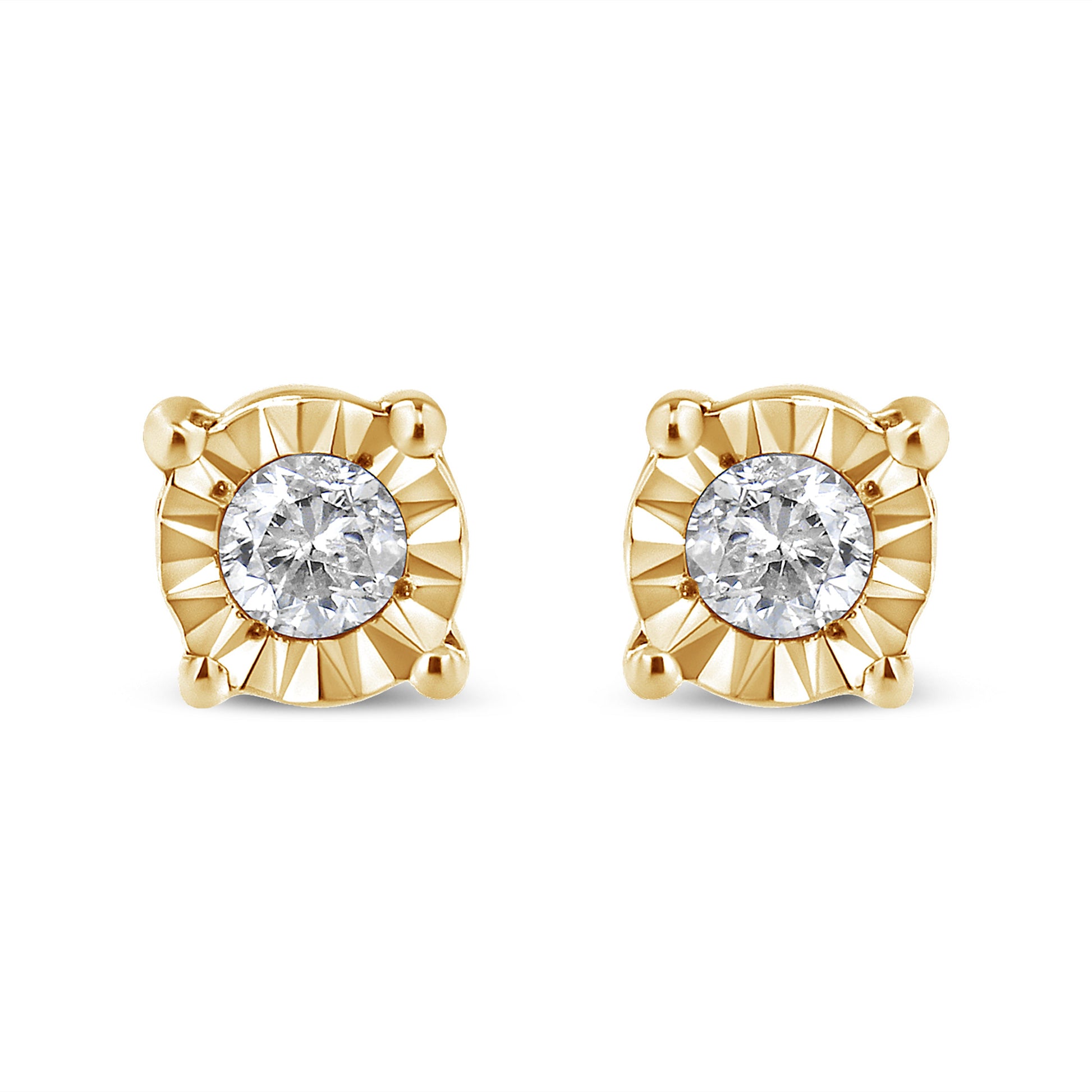 10K Yellow Gold Plated .925 Sterling Silver 1/10 Cttw Round Brilliant-Cut Diamond Miracle-Set Stud Earrings (J-K Color, I3 Clarity) Bids.com