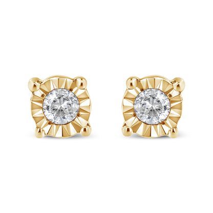 10K Yellow Gold Plated .925 Sterling Silver 1/10 Cttw Round Brilliant-Cut Diamond Miracle-Set Stud Earrings (J-K Color, I3 Clarity) Bids.com