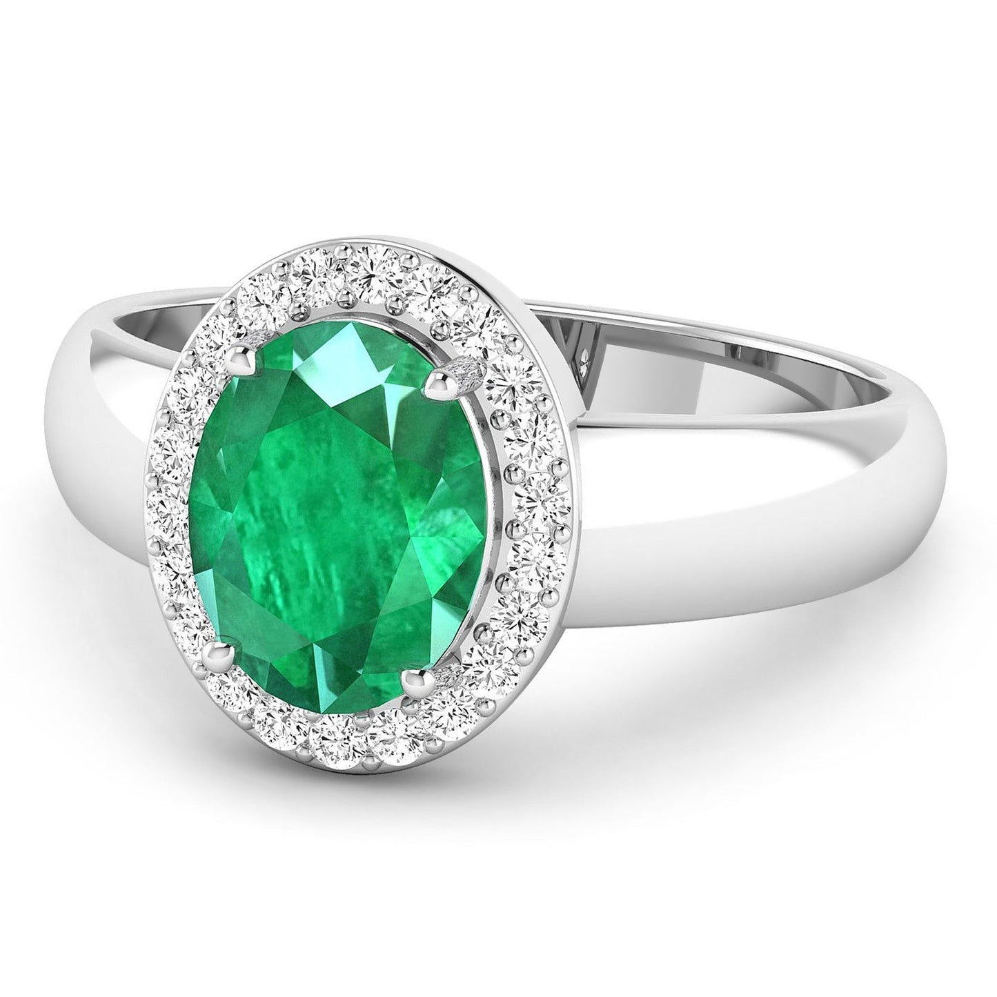 1.87 Carat Genuine Zambian Emerald and White Diamond 14K White Gold Ring Bids.com