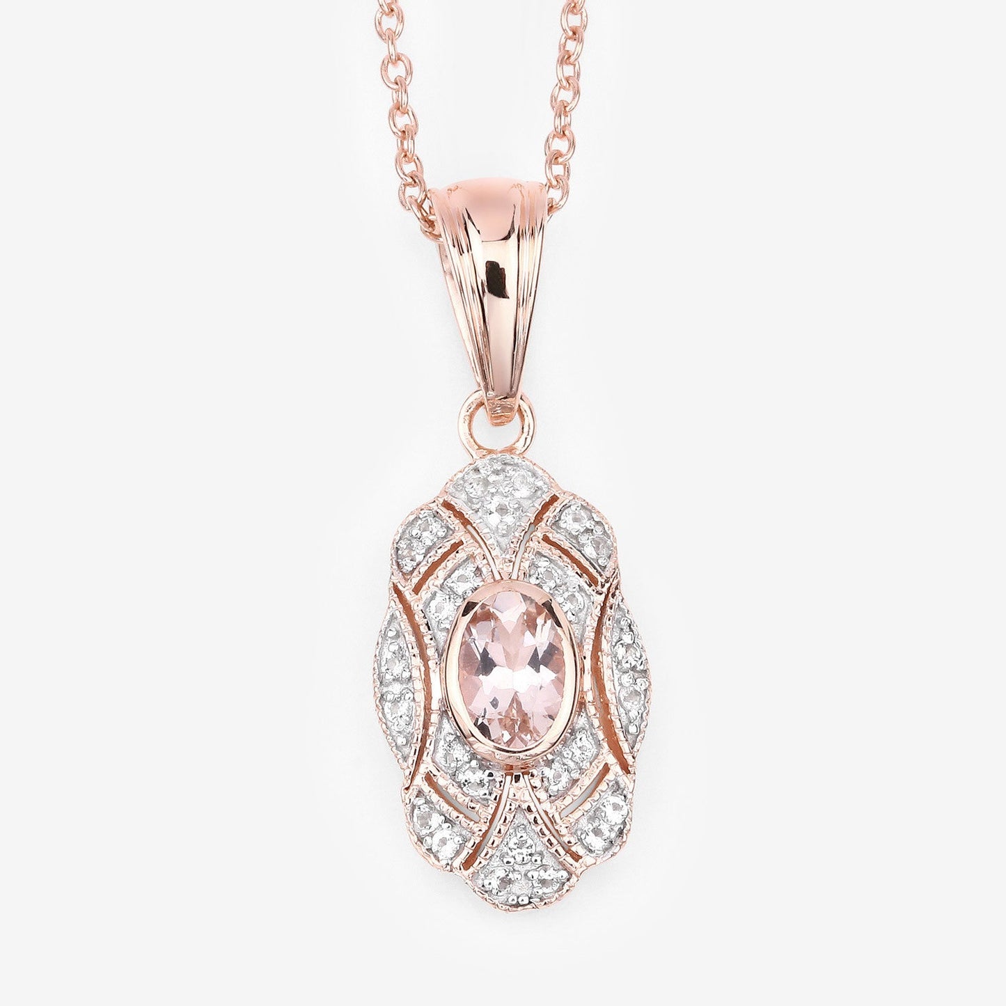 0.52 Carat Genuine Morganite and White Topaz .925 Sterling Silver Pendant Bids.com