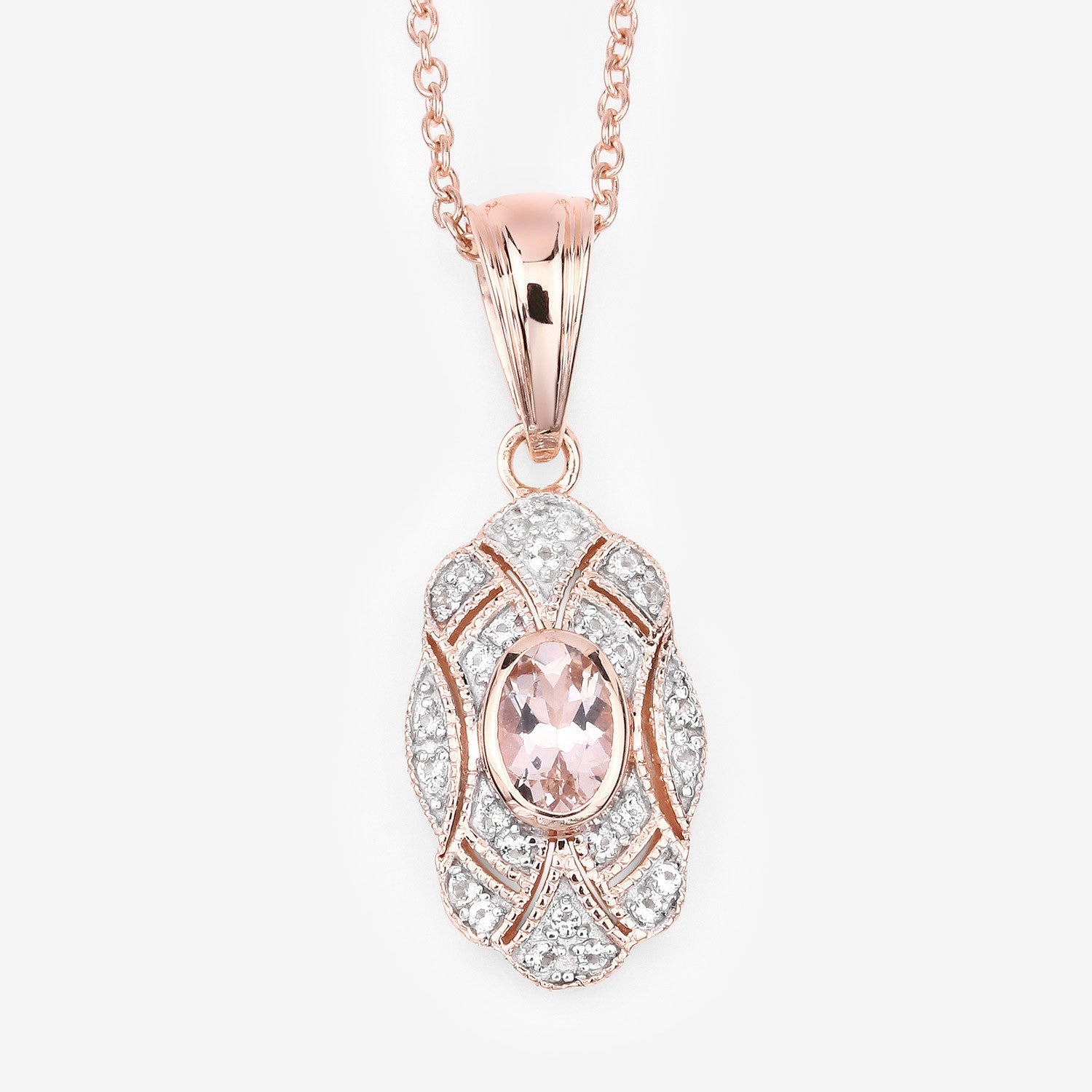 0.52 Carat Genuine Morganite and White Topaz .925 Sterling Silver Pendant Bids.com