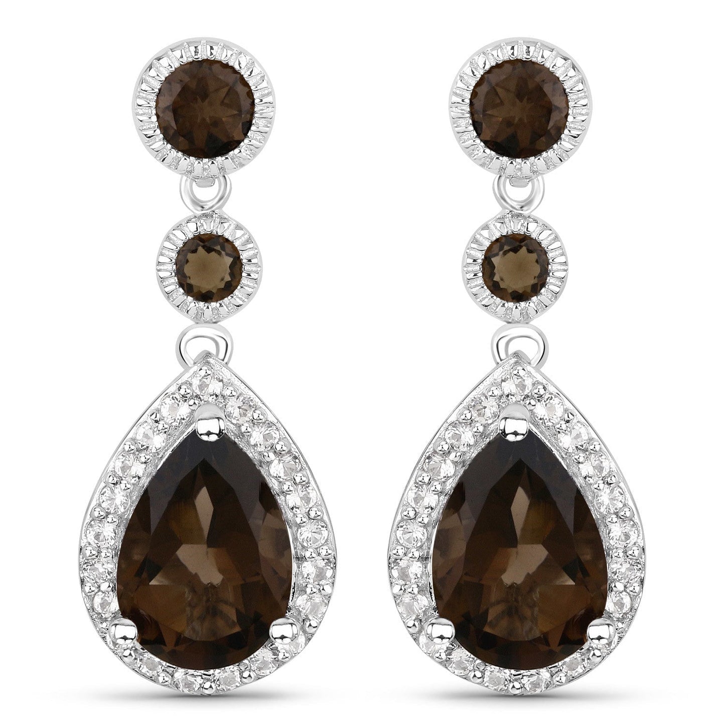 7.34 Carat Genuine Smoky Quartz and White Topaz .925 Sterling Silver Earrings Bids.com