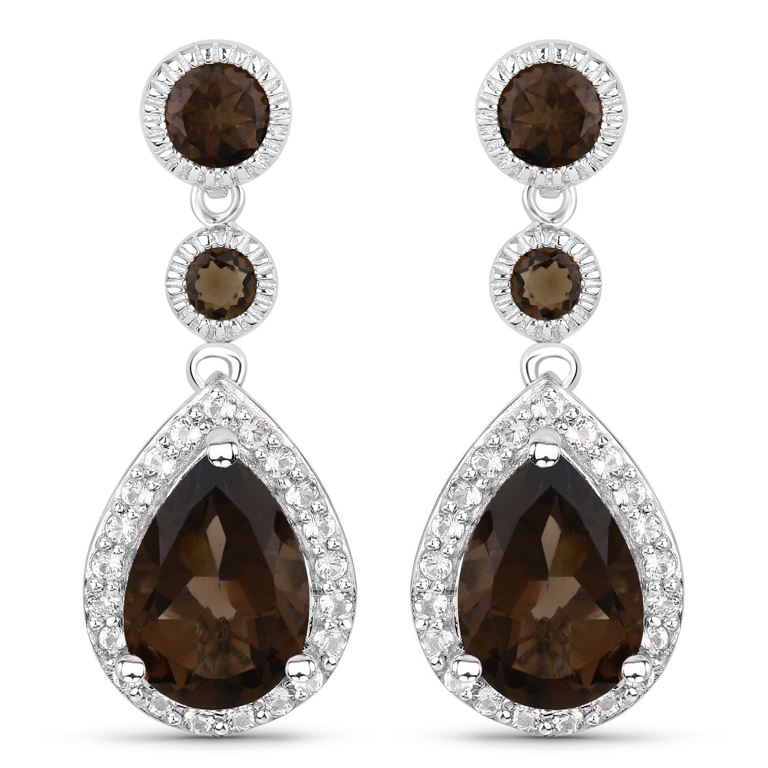 7.34 Carat Genuine Smoky Quartz and White Topaz .925 Sterling Silver Earrings Bids.com