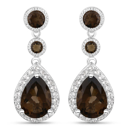 7.34 Carat Genuine Smoky Quartz and White Topaz .925 Sterling Silver Earrings Bids.com