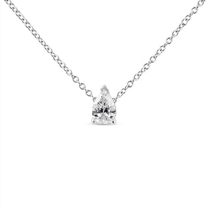 14K White Gold 1/10 Cttw Pear Shape Lab Grown Diamond Solitaire Pendant Necklace (F-G Color, VS2-SI1 Clarity) Bids.com
