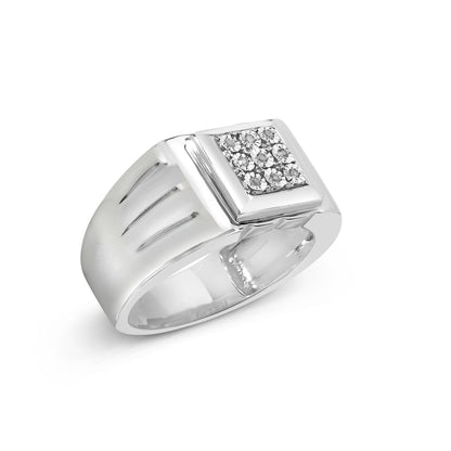 .925 Sterling Silver Diamond Accent Miracle-Set 9 Stone Ridged Band Gentlemen's Fashion Ring (I-J Color, I3 Clarity) - Size 10 Bids.com