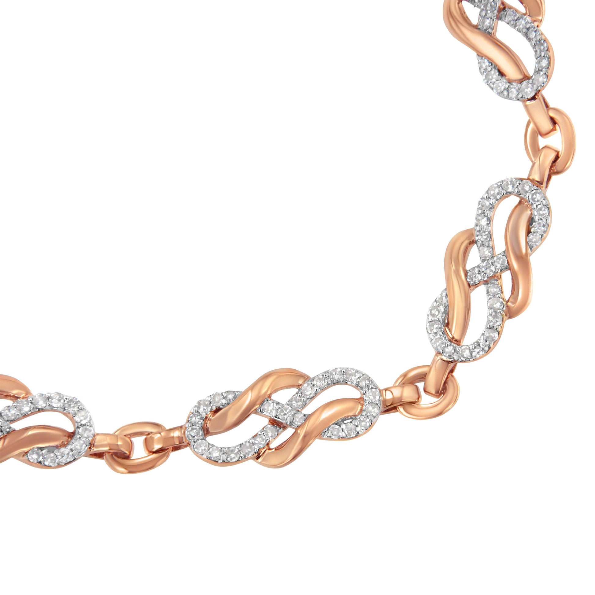 10K Rose Gold 1.0 Cttw Diamond Infinity Loop and Swirl Link Bracelet (I-J Color, I2-I3 Clarity) - 7.25" Inches Bids.com