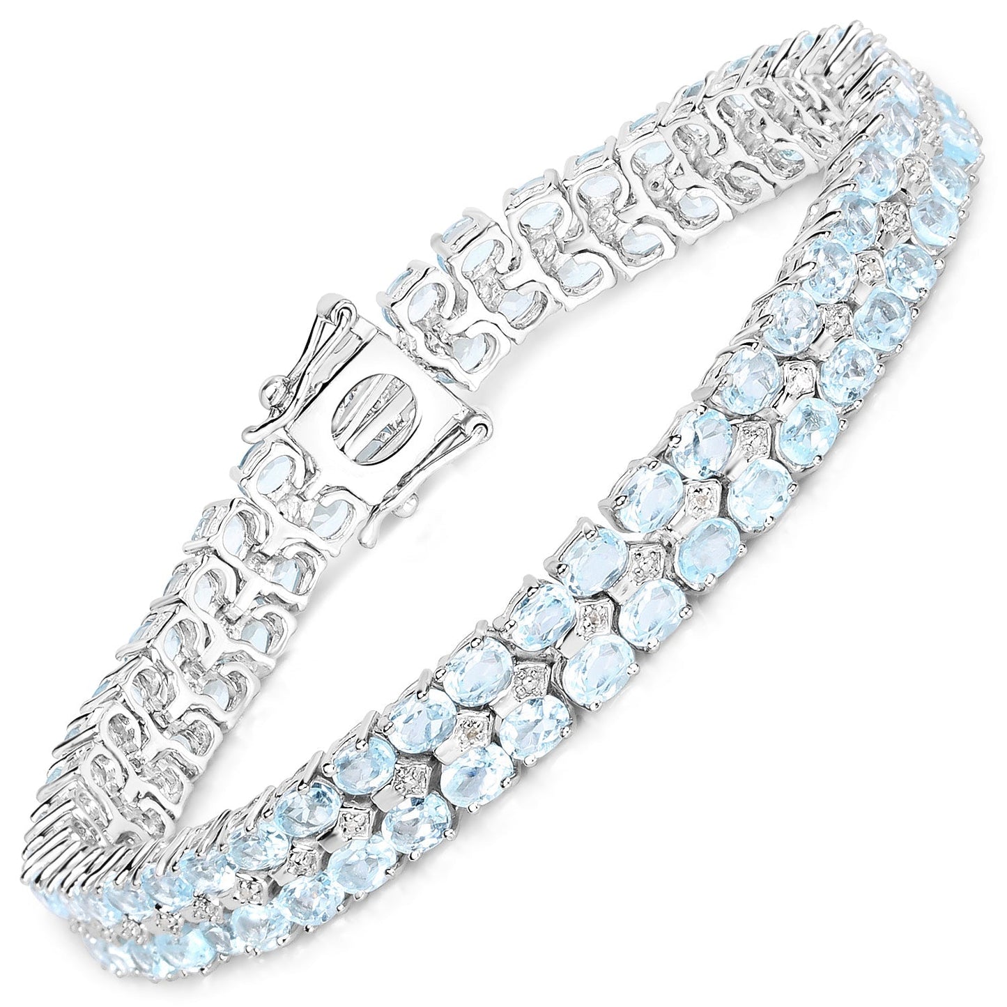 17.22 Carat Genuine Blue Topaz and White Diamond .925 Sterling Silver Bracelet Bids.com