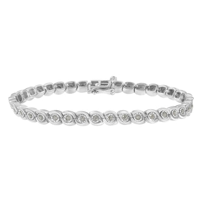 .925 Sterling Silver 1.0 cttw Miracle Set Diamond Spiraling Bezel Link Bracelet(I-J Color, I3 Clarity) -7.25" Bids.com