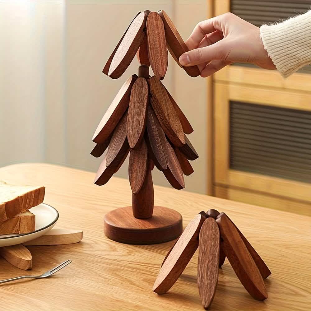 Solid Wood Heat-Resistant Table Mats – Tree-Shaped Coasters Set DailySale