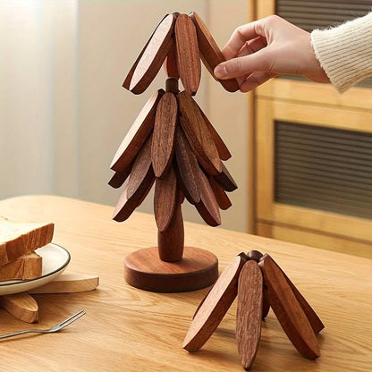 Solid Wood Heat-Resistant Table Mats – Tree-Shaped Coasters Set DailySale