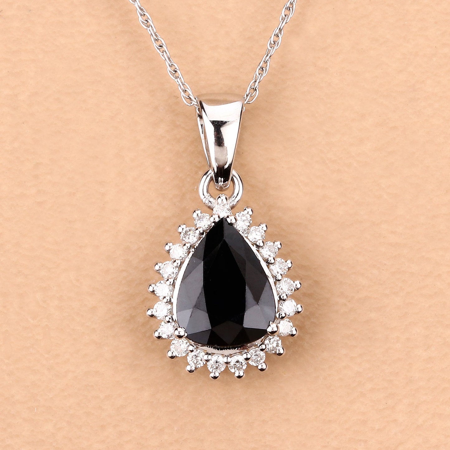 2.09 Carat Genuine Blue Sapphire and White Diamond 14K White Gold Pendant Bids.com