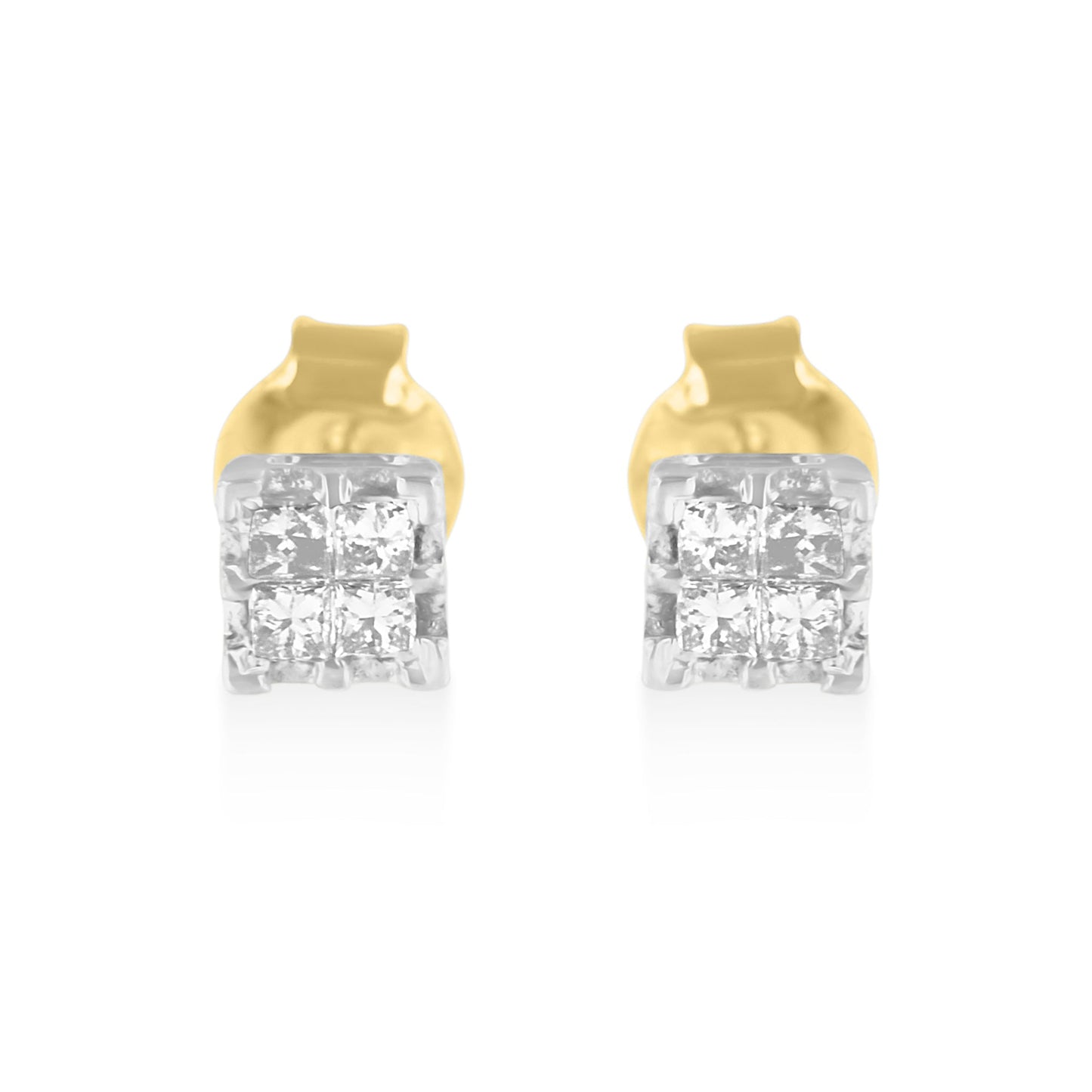 10k Yellow Gold Princess Diamond Quad Stud Earrings (1/4 cttw, J-K Color, I2-I3 Clarity) Bids.com