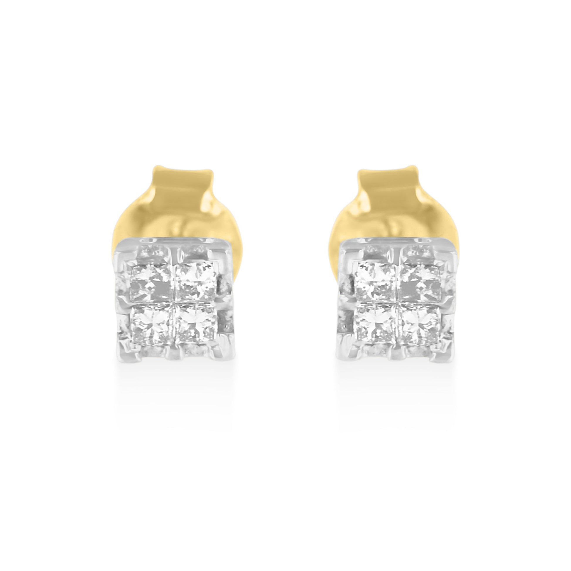 10k Yellow Gold Princess Diamond Quad Stud Earrings (1/4 cttw, J-K Color, I2-I3 Clarity) Bids.com