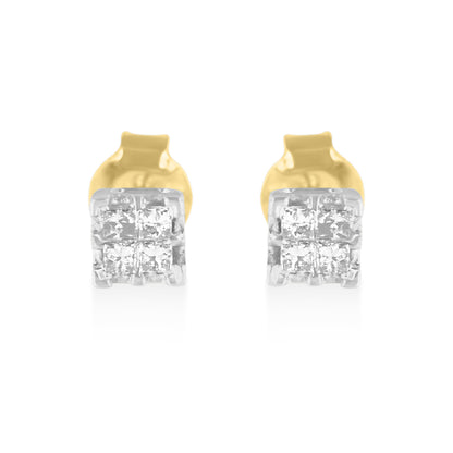 10k Yellow Gold Princess Diamond Quad Stud Earrings (1/4 cttw, J-K Color, I2-I3 Clarity) Bids.com