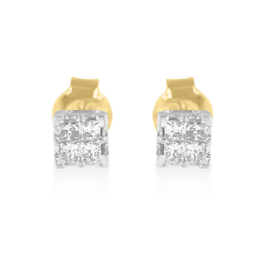 10k Yellow Gold Princess Diamond Quad Stud Earrings (1/4 cttw, J-K Color, I2-I3 Clarity) Bids.com