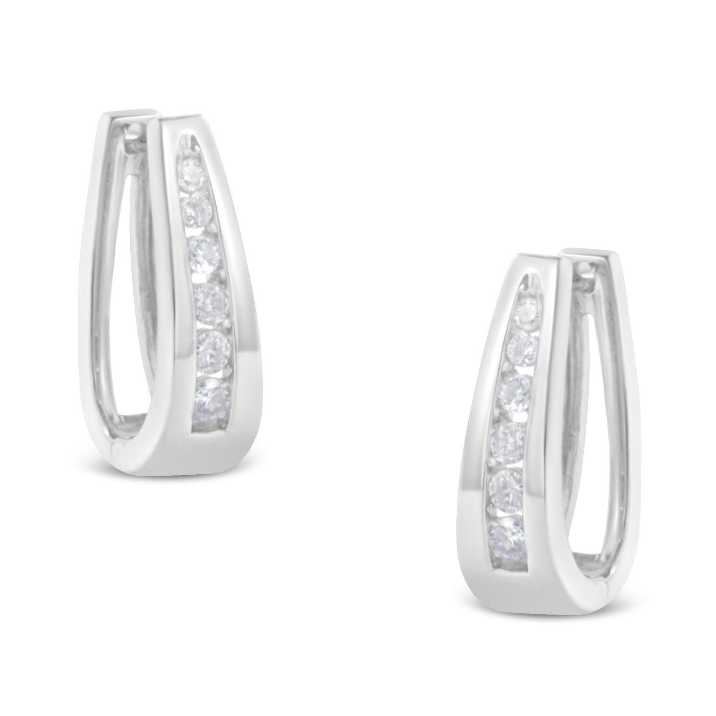 14k White Gold 1/4 Cttw Channel-Set Brilliant Round-Cut Diamond Hoop Earrings (I-J Color, I2-I3 Clarity) Bids.com