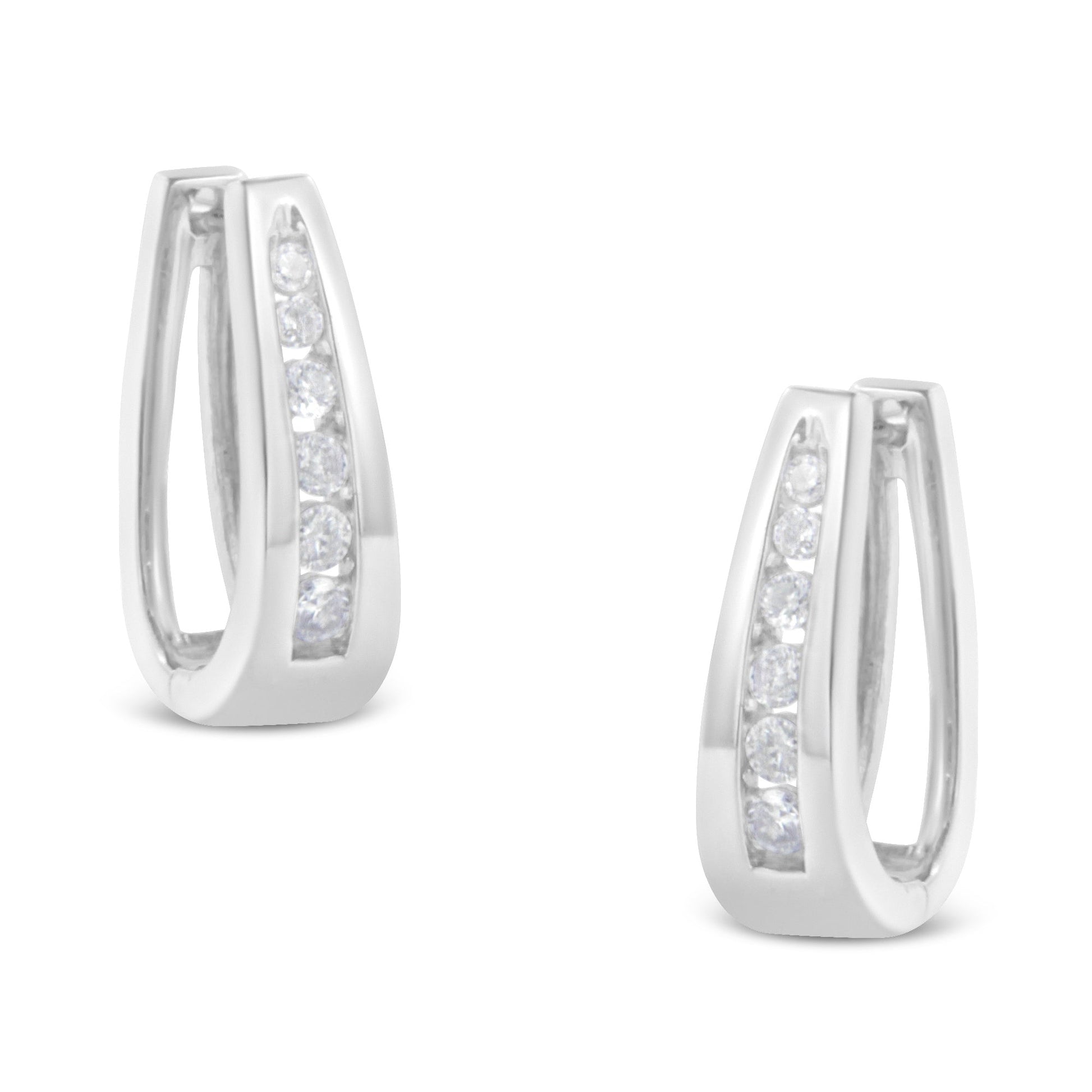 14k White Gold 1/4 Cttw Channel-Set Brilliant Round-Cut Diamond Hoop Earrings (I-J Color, I2-I3 Clarity) Bids.com