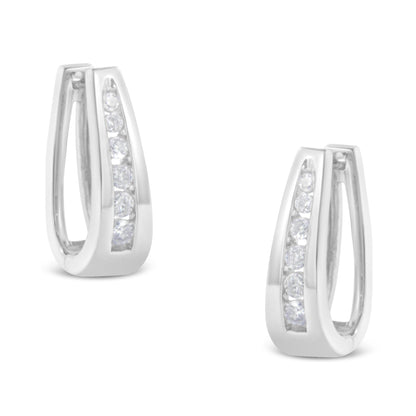 14k White Gold 1/4 Cttw Channel-Set Brilliant Round-Cut Diamond Hoop Earrings (I-J Color, I2-I3 Clarity) Bids.com