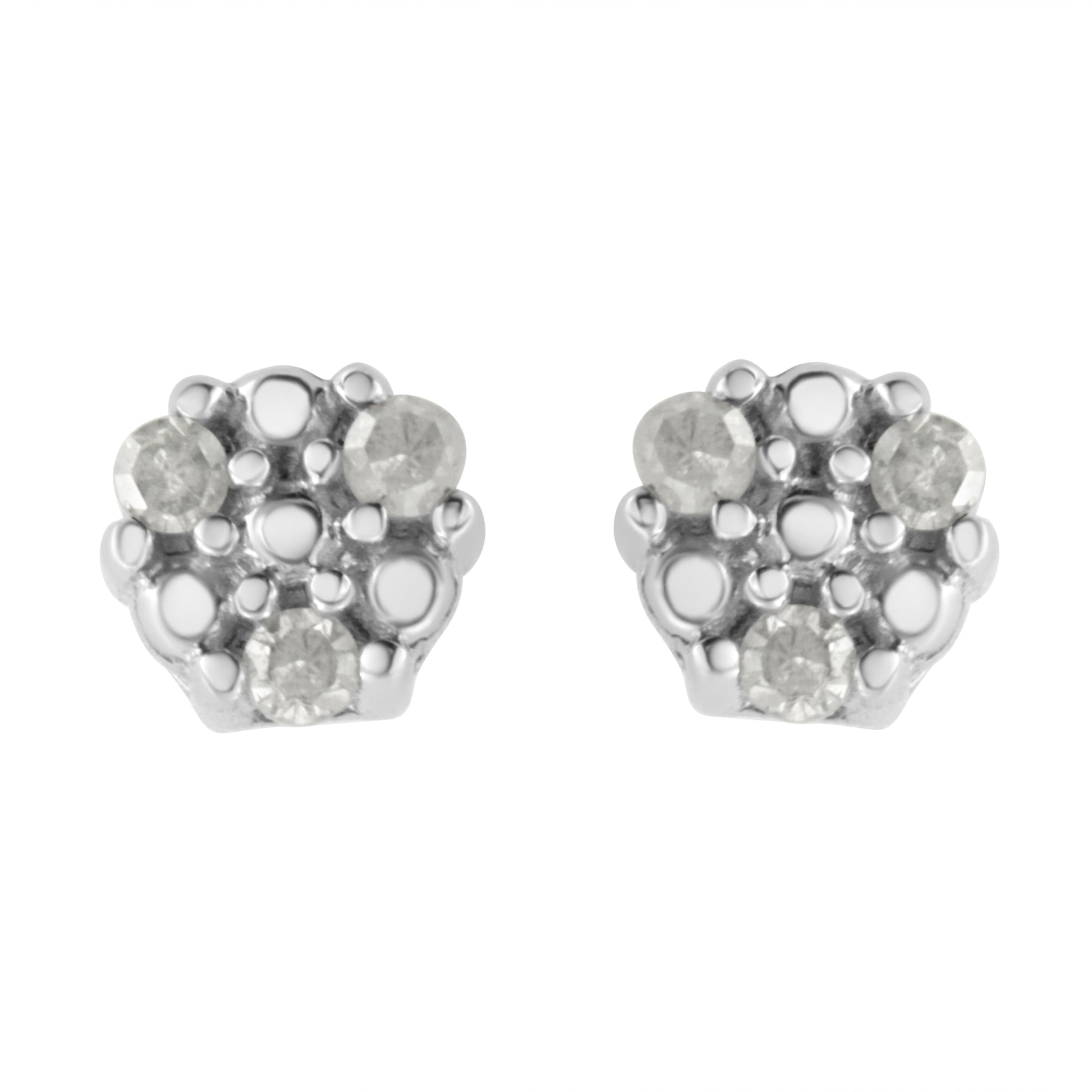 .925 Sterling Silver 1/10 cttw Prong Set Round-Cut Trio Diamond Stud Earrings (I-J Color, I3 Clarity) Bids.com