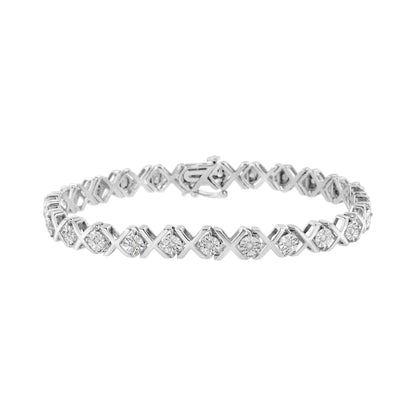 .925 Sterling Silver 1/4 Cttw Miracle Set Diamond "X" Link Bracelet (I-J Color, I3 Clarity) - 7.25" Bids.com