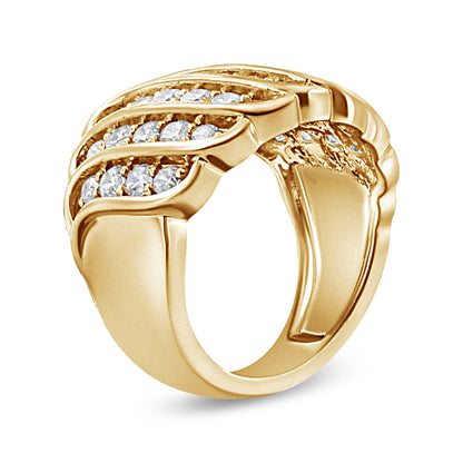 14K Yellow Gold Plated .925 Sterling Silver 2.00 Cttw Diamond Multi Row Band Ring (J-K Color, I1-I2 Clarity) - Ring Size 7 Bids.com