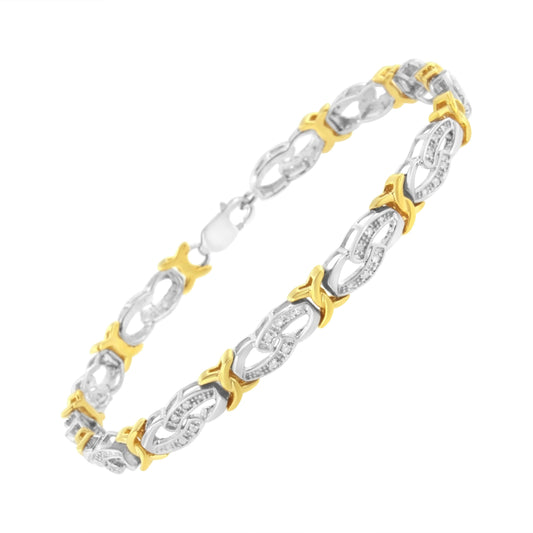 10k Yellow Gold Plated Sterling Silver 1/4 cttw Diamond Infinity and X Link Bracelet (I-J Clarity, I2-I3 Color) - Size 7.25" Bids.com