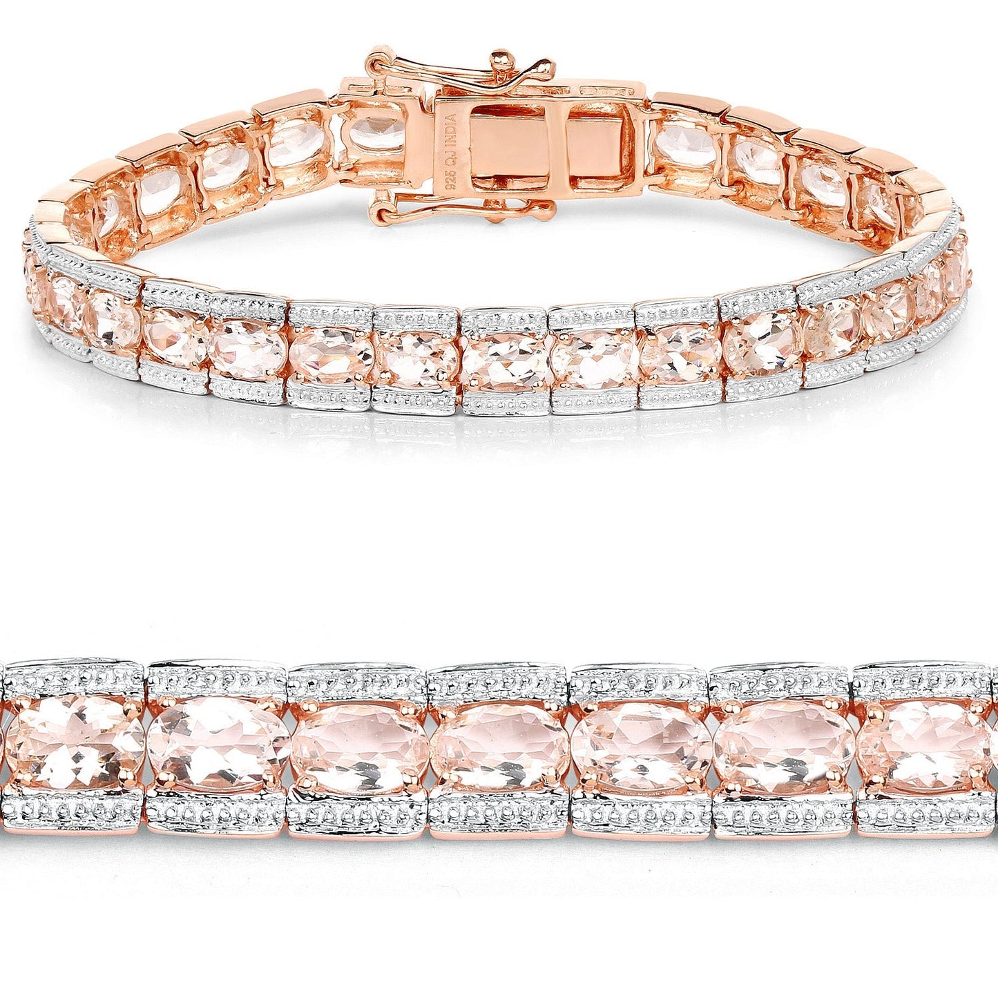 18K Rose Gold Plated 11.60 Carat Genuine Morganite .925 Sterling Silver Bracelet Bids.com