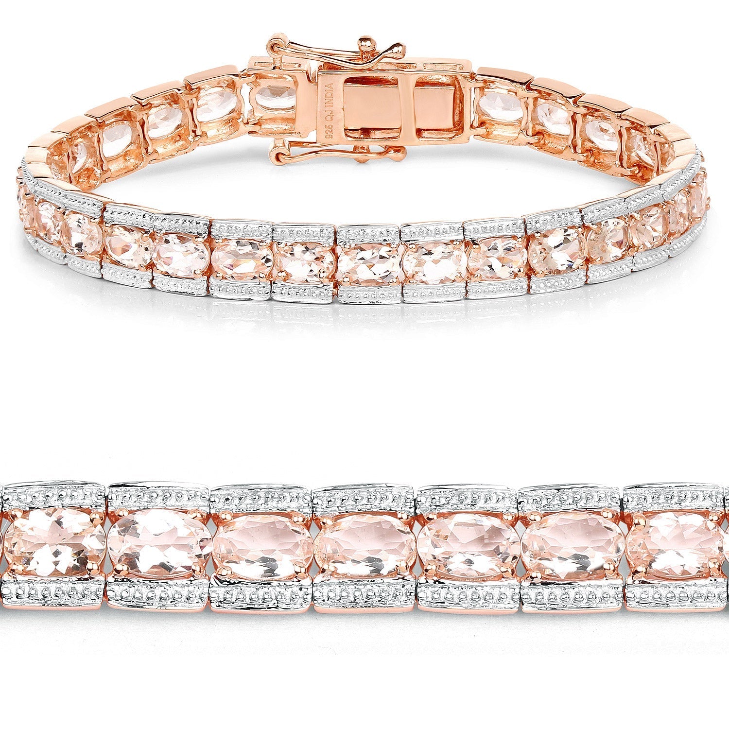 18K Rose Gold Plated 11.60 Carat Genuine Morganite .925 Sterling Silver Bracelet Bids.com