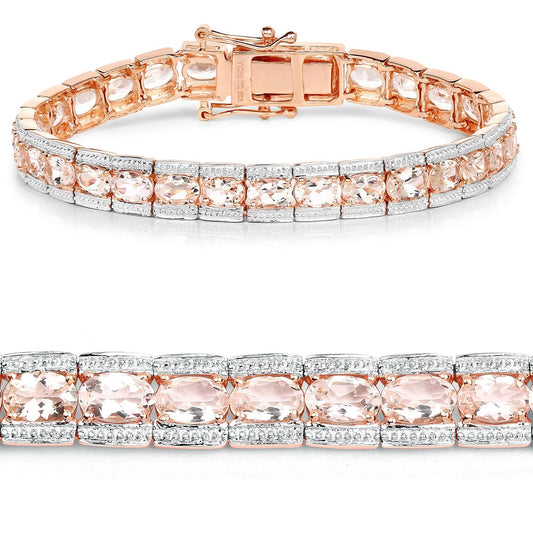 18K Rose Gold Plated 11.60 Carat Genuine Morganite .925 Sterling Silver Bracelet Bids.com