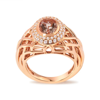14K Rose Gold Oval Cut Light Pink Morganite and 3/8 Cttw Diamonds Halo and Basket Weave Cocktail Ring (G-H Color, SI1-SI2 Clarity) - Size 7 Bids.com