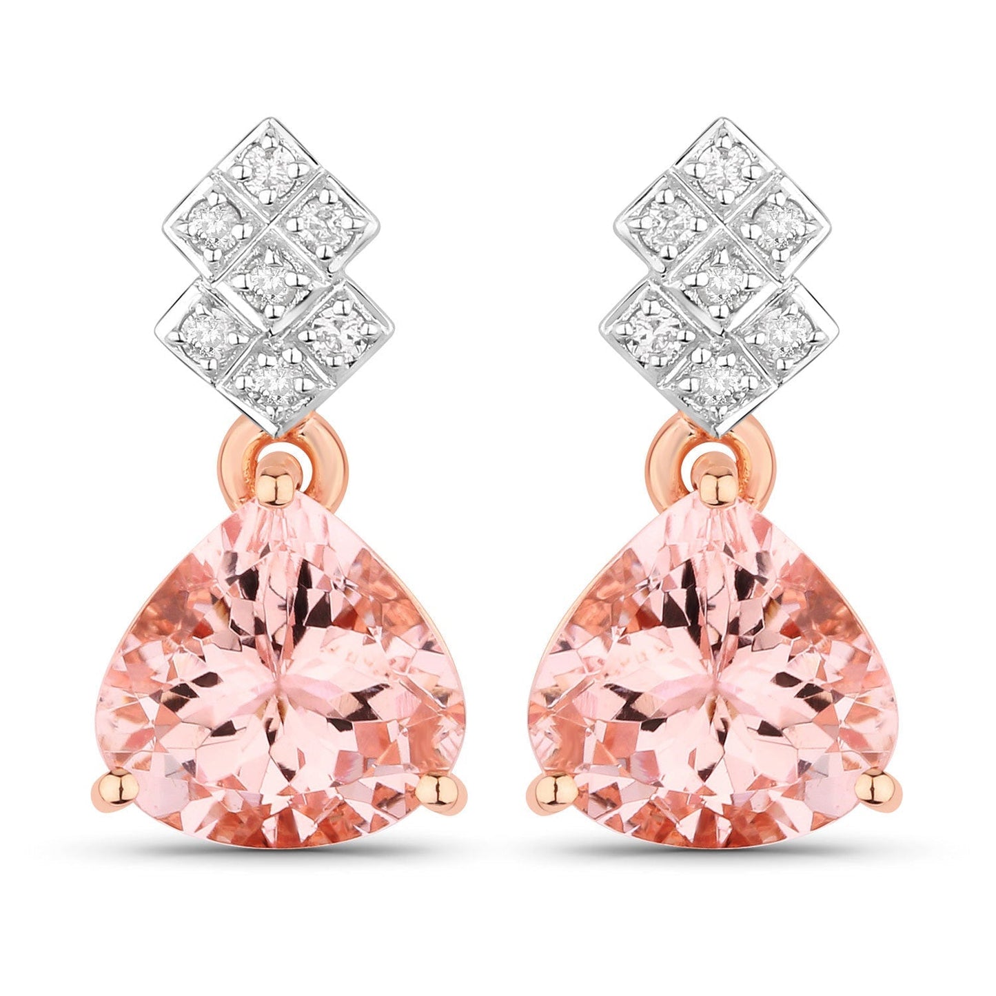 3.31 Carat Genuine Morganite and White Diamond 14K Rose Gold Earrings Bids.com