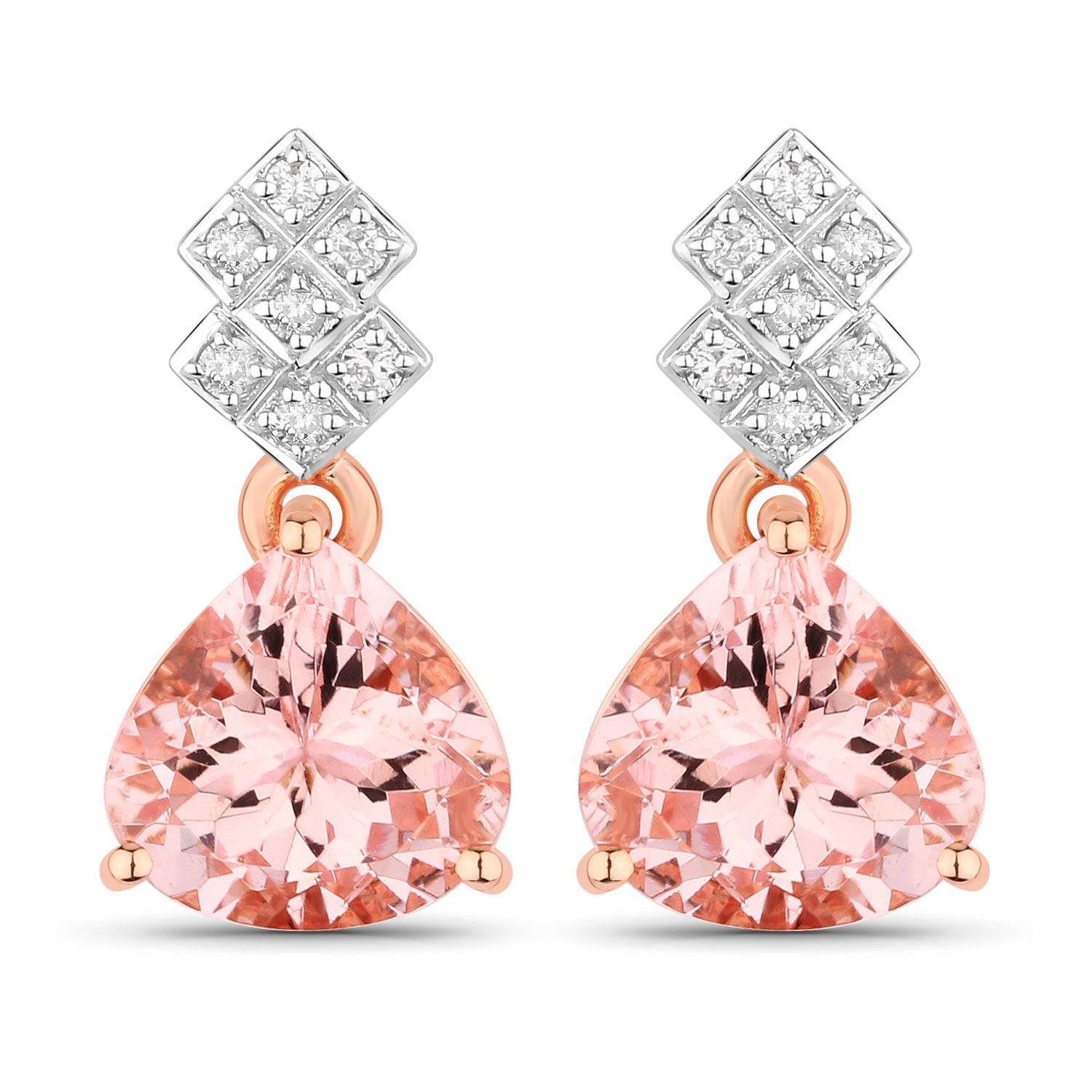 3.31 Carat Genuine Morganite and White Diamond 14K Rose Gold Earrings Bids.com
