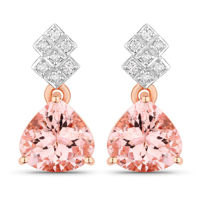 3.31 Carat Genuine Morganite and White Diamond 14K Rose Gold Earrings Bids.com