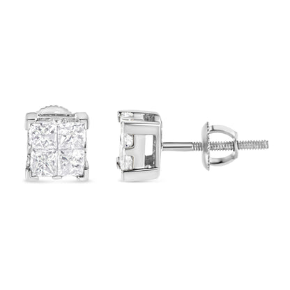 10K White Gold 3/4 Cttw Invisible Set Princess-Cut Diamond Composite Square Stud Earrings (H-I Color, SI2-I1 Clarity) Bids.com