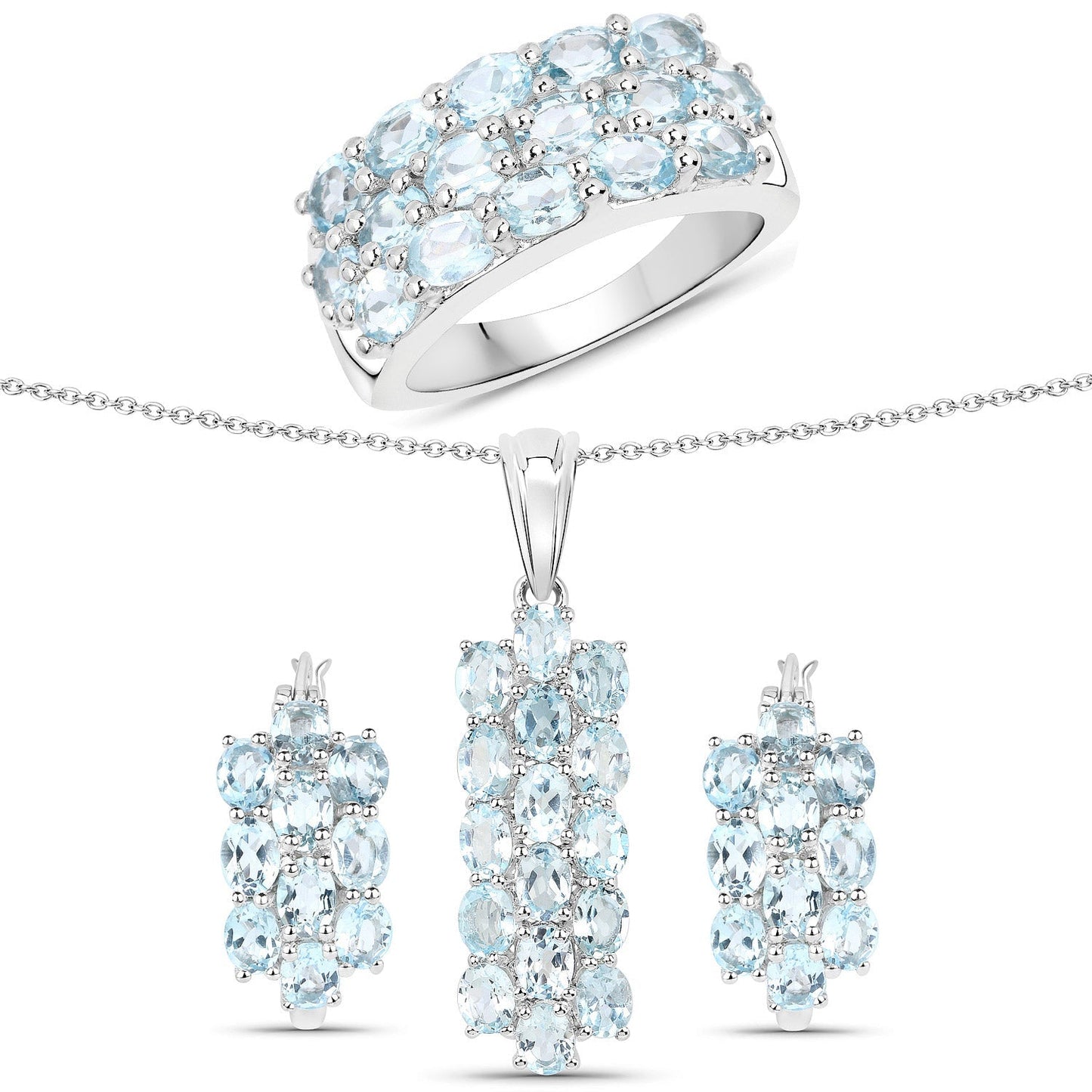9.88 Carat Genuine Blue Topaz .925 Sterling Silver 3 Piece Jewelry Set (Ring, Earrings, and Pendant w/ Chain) Bids.com