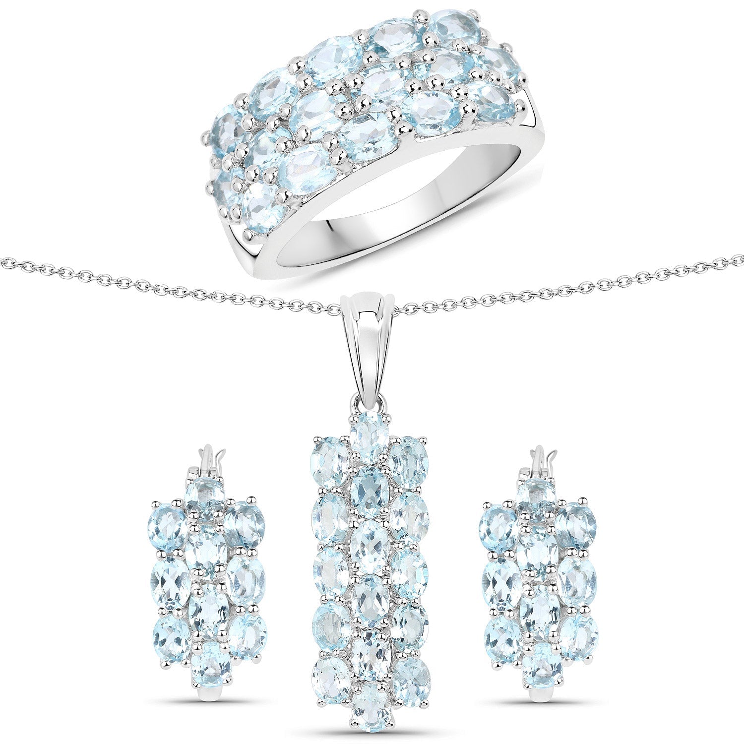 9.88 Carat Genuine Blue Topaz .925 Sterling Silver 3 Piece Jewelry Set (Ring, Earrings, and Pendant w/ Chain) Bids.com