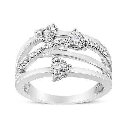 .925 Sterling Silver 1/5 Cttw Miracle-Set Diamond Heart Cross-Over Bypass Ring (I-J Color, I2-I3 Clarity) - Size 7 Bids.com