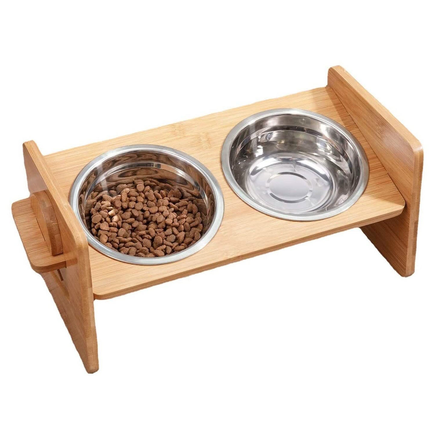 5°Tilt Bamboo Double Elevated Dog Bowls with 4 Adjustable Heights DailySale