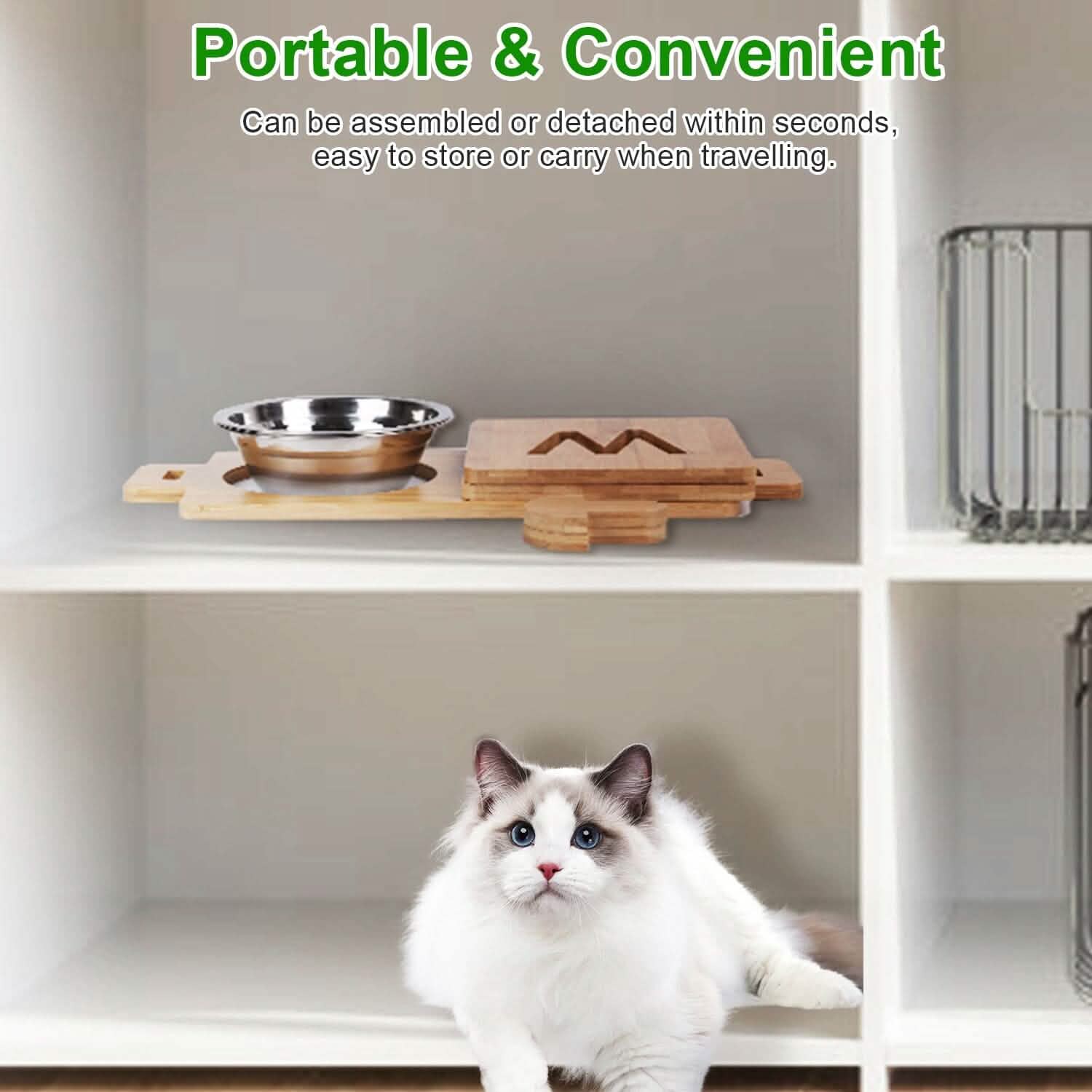 5°Tilt Bamboo Double Elevated Dog Bowls with 4 Adjustable Heights DailySale