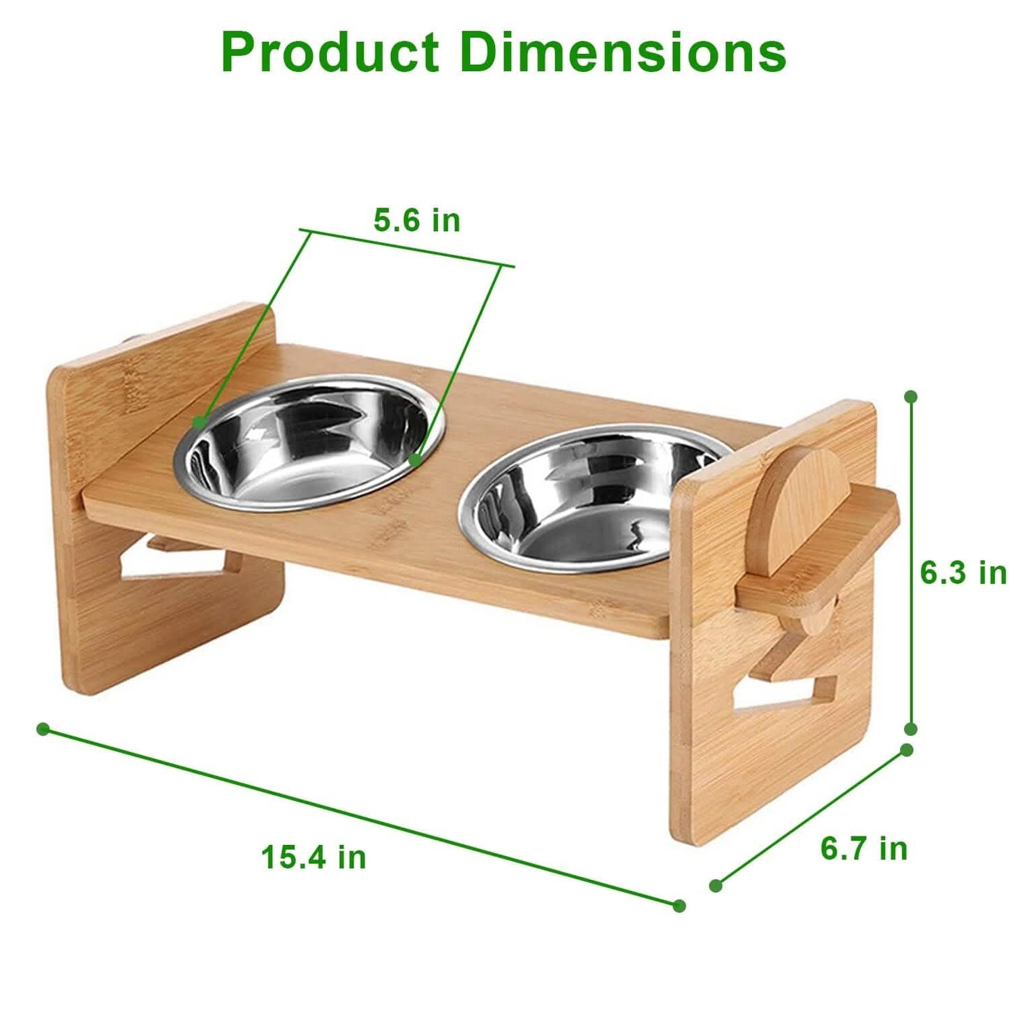 5°Tilt Bamboo Double Elevated Dog Bowls with 4 Adjustable Heights DailySale