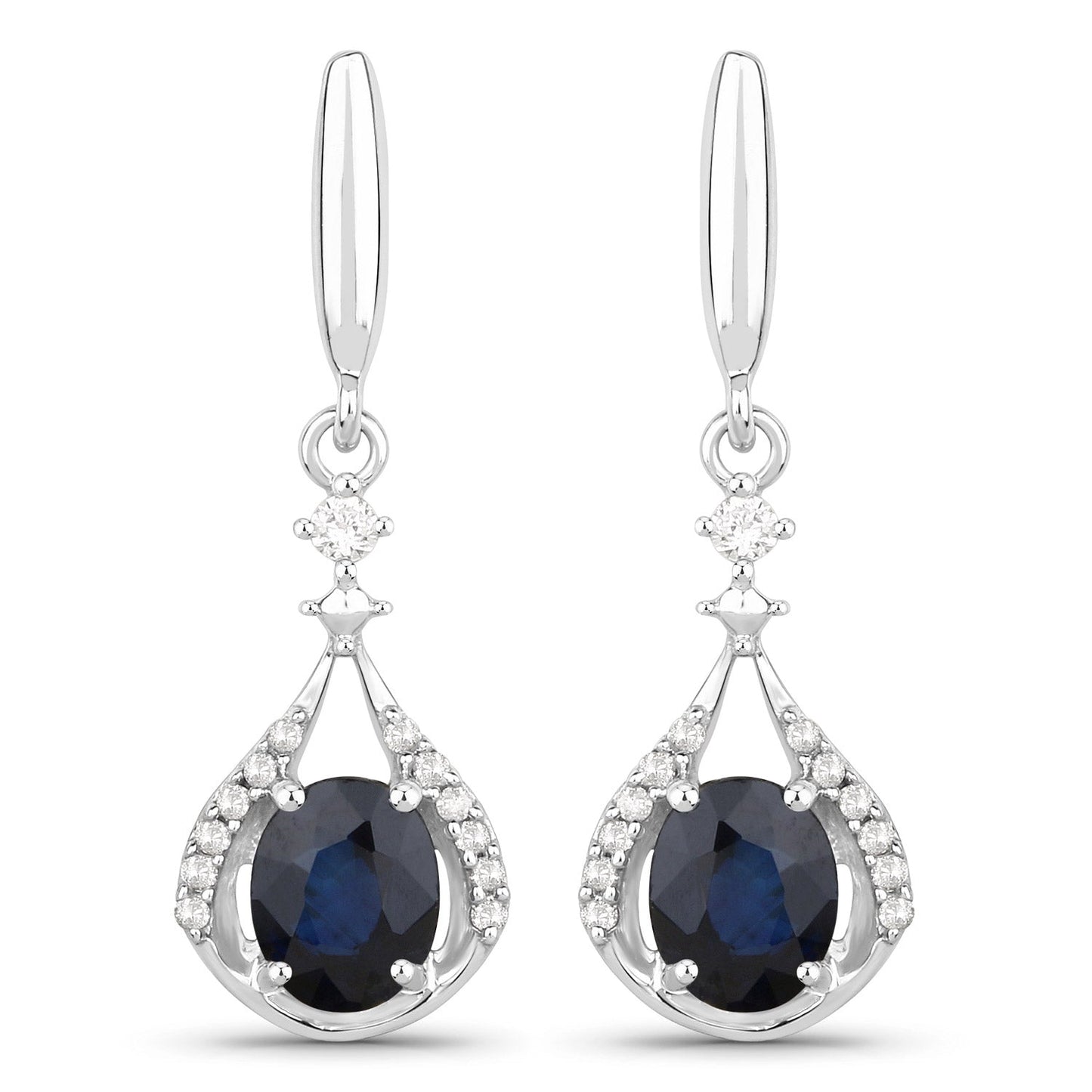 0.86 Carat Genuine Blue Sapphire and White Diamond 14K White Gold Earrings Bids.com