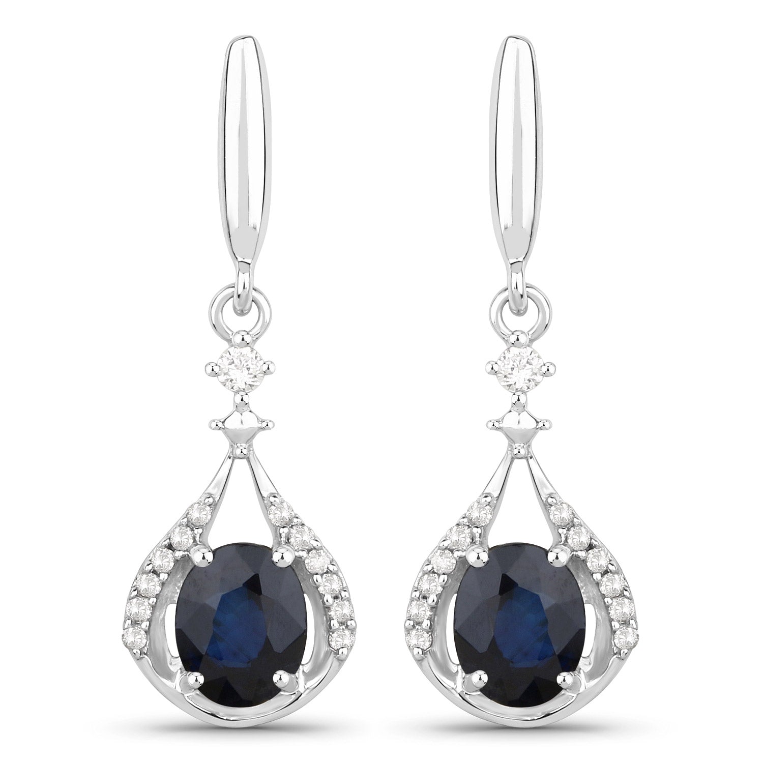 0.86 Carat Genuine Blue Sapphire and White Diamond 14K White Gold Earrings Bids.com