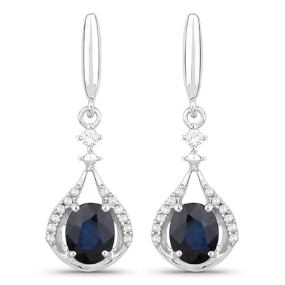 0.86 Carat Genuine Blue Sapphire and White Diamond 14K White Gold Earrings Bids.com